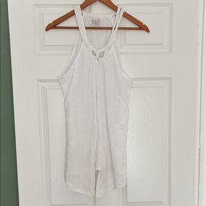 White Cotton long top with rope style neck